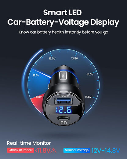 USB C Car Charger, 66W Total [USB C+USB A] Car Charger Adapter with PD & QC, Fast Charging All Metal Tiny Car Phone Charger for Iphone 16 14 13 12 11 Pro Samsung S21 Pixel Ipad Macbook Air Tablet