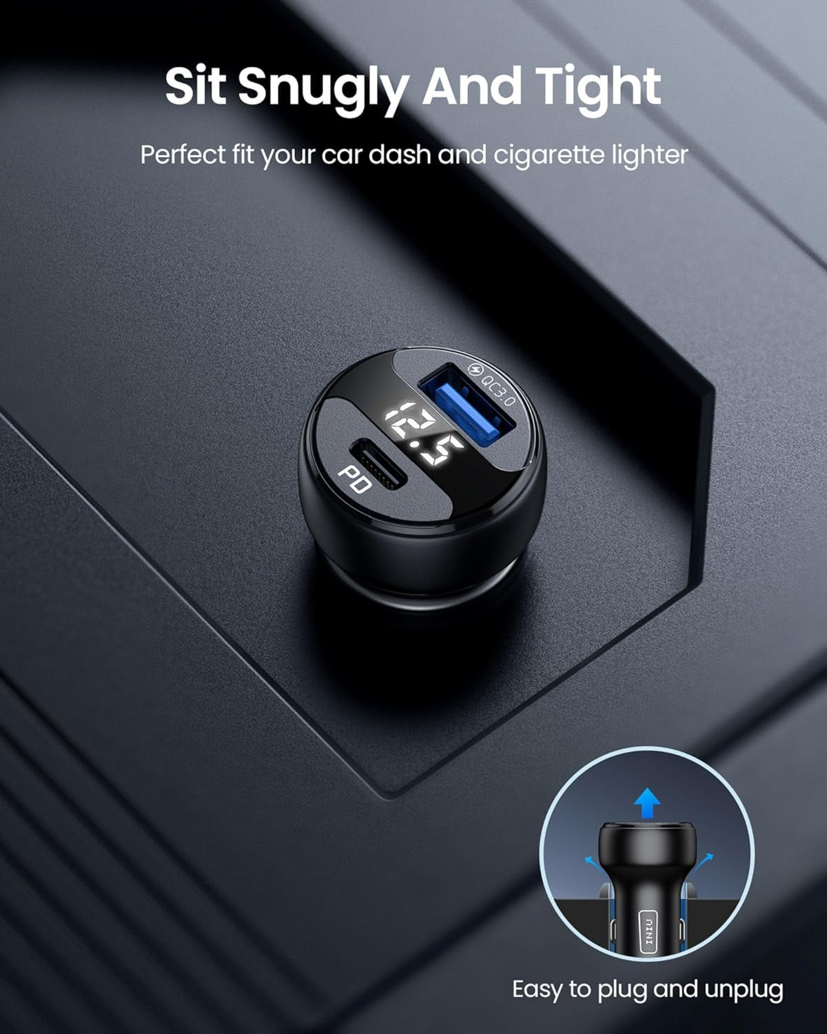 USB C Car Charger, 66W Total [USB C+USB A] Car Charger Adapter with PD & QC, Fast Charging All Metal Tiny Car Phone Charger for Iphone 16 14 13 12 11 Pro Samsung S21 Pixel Ipad Macbook Air Tablet