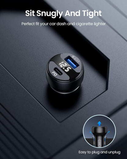 USB C Car Charger, 66W Total [USB C+USB A] Car Charger Adapter with PD & QC, Fast Charging All Metal Tiny Car Phone Charger for Iphone 16 14 13 12 11 Pro Samsung S21 Pixel Ipad Macbook Air Tablet